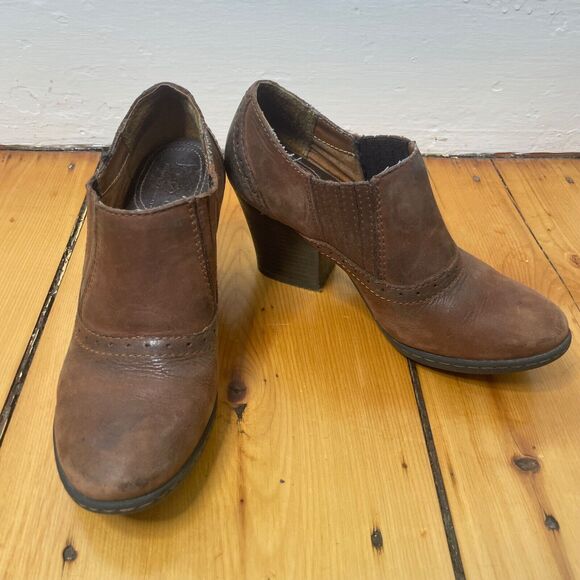 Y2K BOC Brown Leather Mule Booties Sz 6 Boho Witchy Clogs Round Toe Chunky Heel - Picture 5 of 11